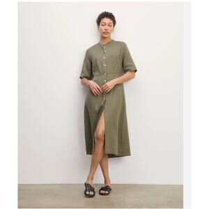Everlane The Frolic Dress in Linen Kalamata Green Size 10 NWT